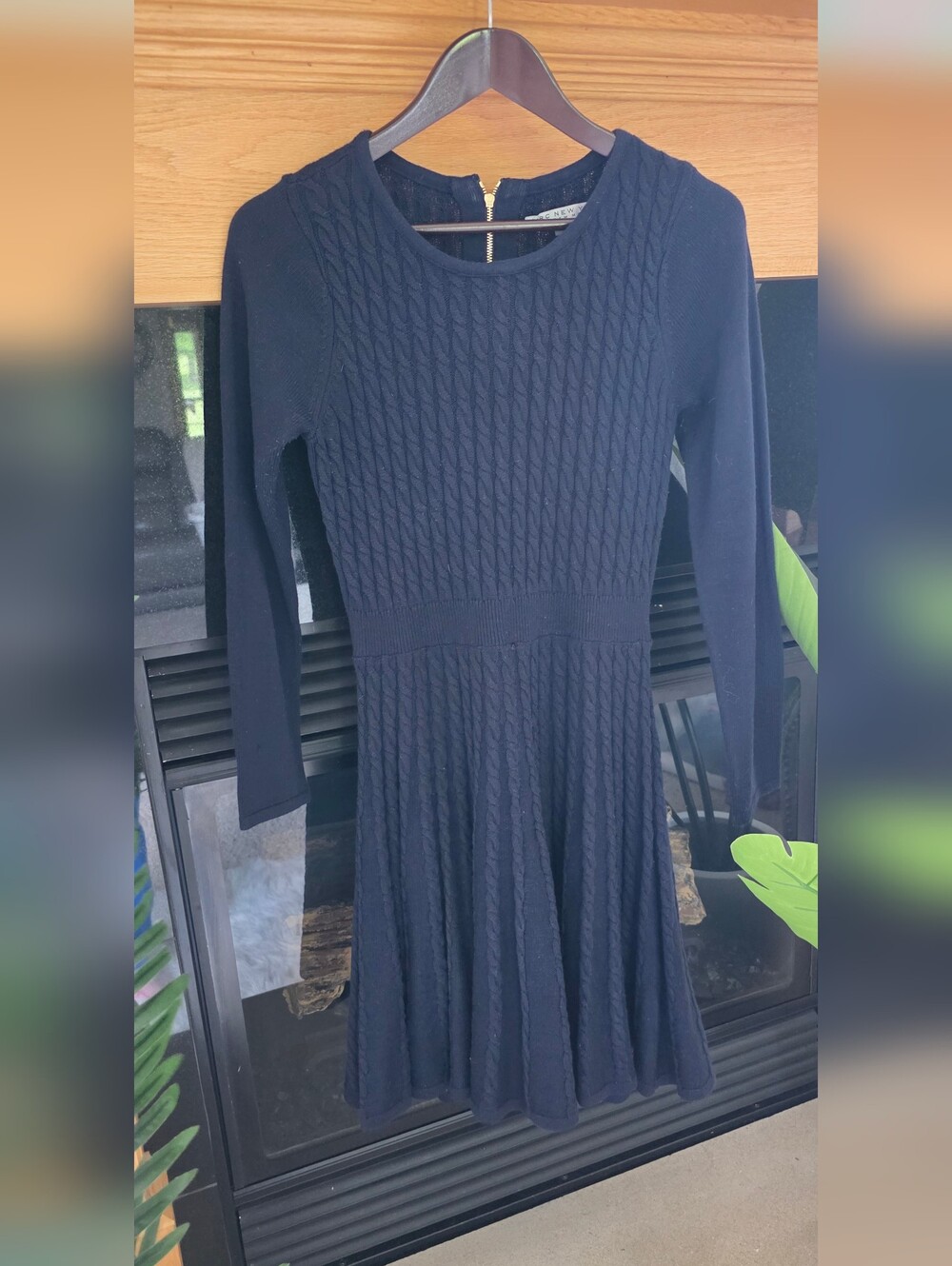Andrew Marc Navy Blue Cable Knit Long Sleeve Dress